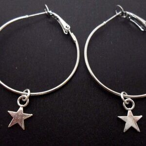 Silver charm hoop earrings 1.5"